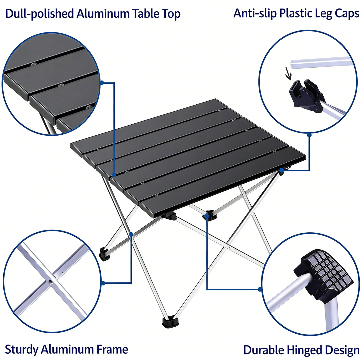 Ultralight Folding Camping Table with Aluminum Top, Portable Low Table