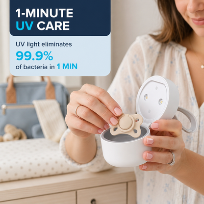 Portable UV Pacifier Sterilizer Case – 1-Minute Sanitizing, USB Rechargeable with Carry Strap