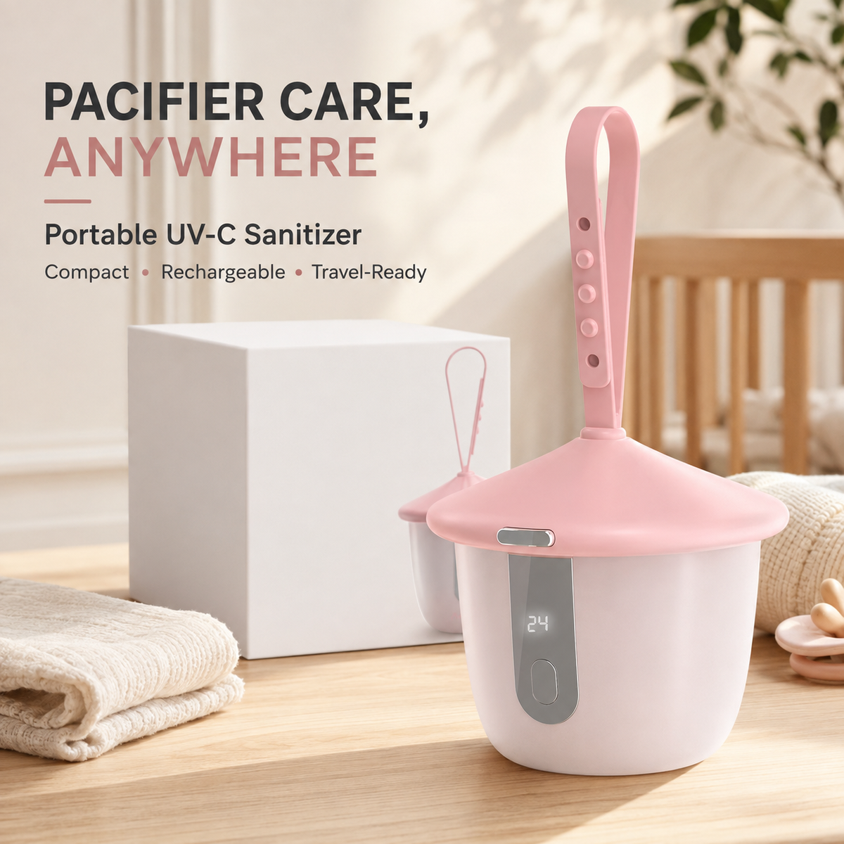 Portable UV-C Pacifier Sanitizer with Smart Display and 1500mAh Battery