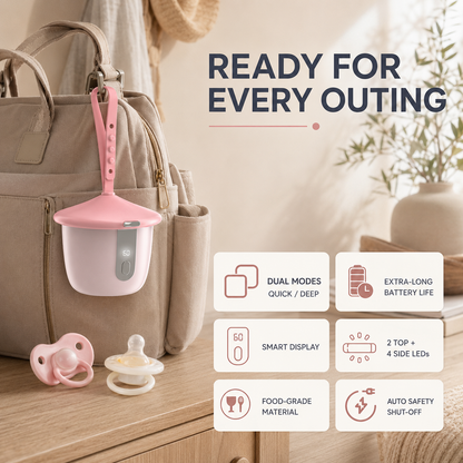 Portable UV-C Pacifier Sanitizer with Smart Display and 1500mAh Battery
