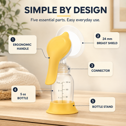 Portable Manual Breast Pump with 24 mm Breast Shield and 5 oz Bottle