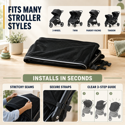 Multi-Style Stroller Sun Shade Cover with UPF 50+ Fabric, Breathable Mesh and Storage Bag