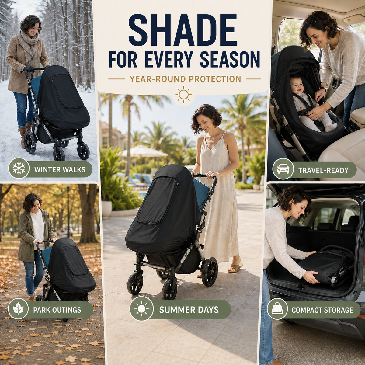 Multi-Style Stroller Sun Shade Cover with UPF 50+ Fabric, Breathable Mesh and Storage Bag